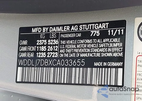 2012 Mercedes-Benz Cls 550 из США, поврежденный, VIN WDDLJ7DBXCA033655